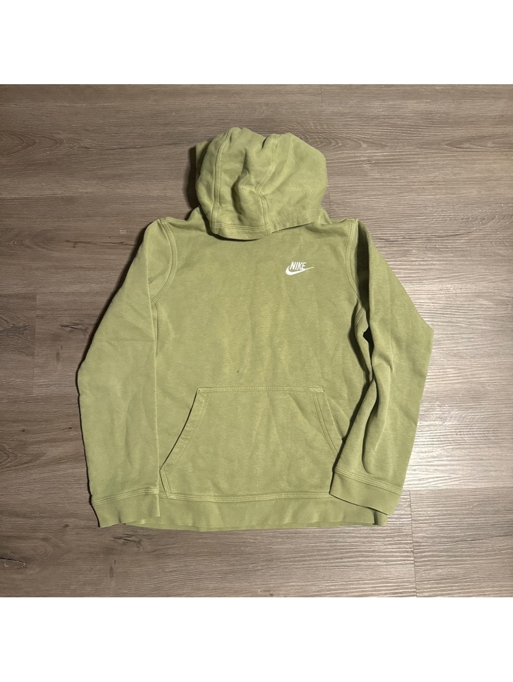 Nike Olive Green Hoodie with Front Pocket and Hood, Size Large